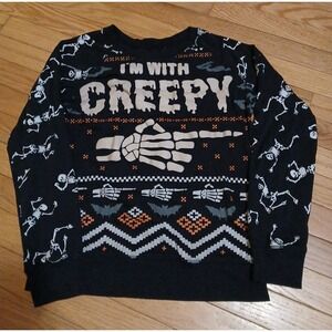 Happy Halloween L/S Shirt Black Graphic Size Small 3/5 I'm With Creepy
